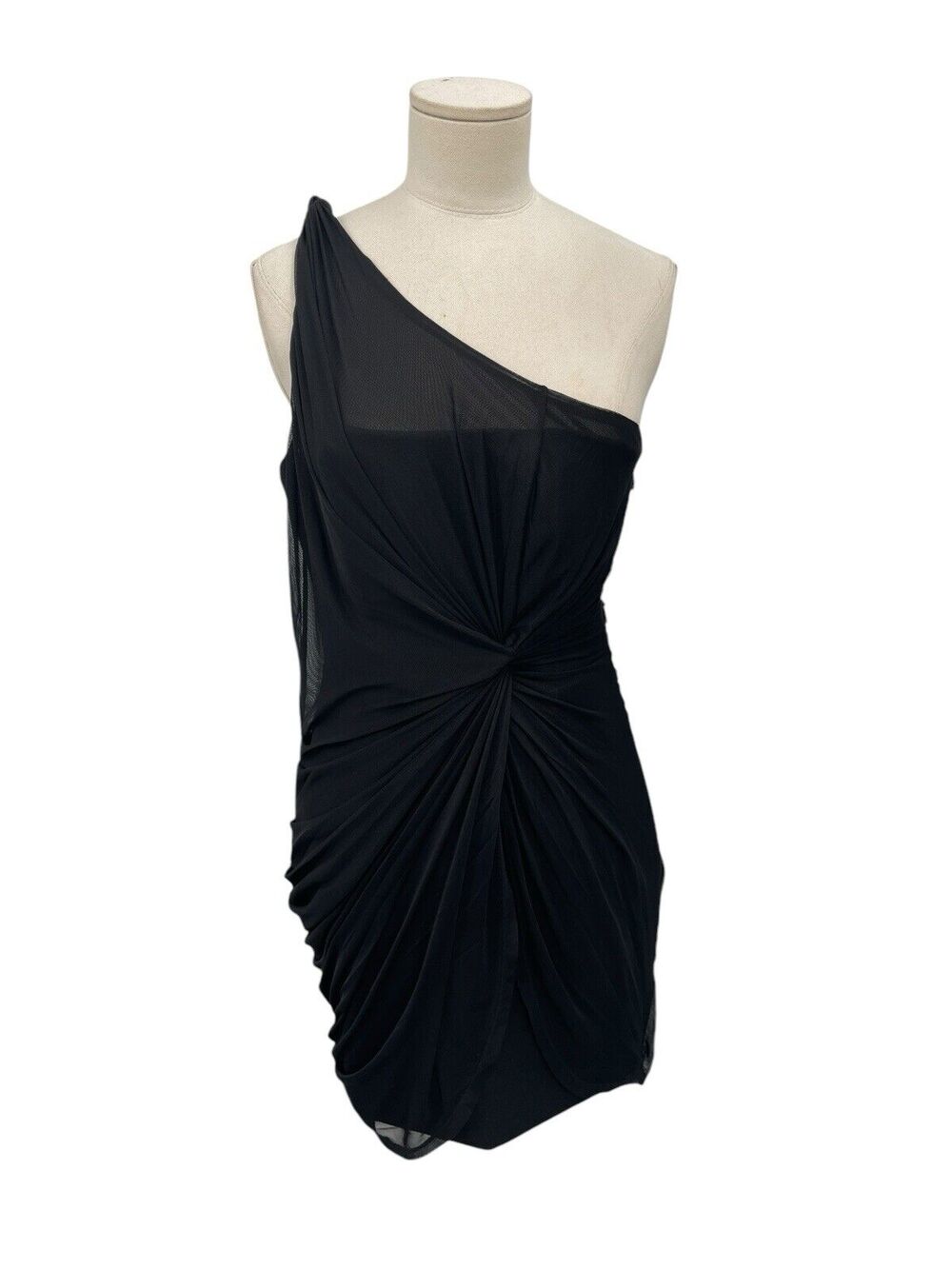 NWOT Cinq A Sept Etty Dress Gathered Mesh Mini Dress Black Size 4